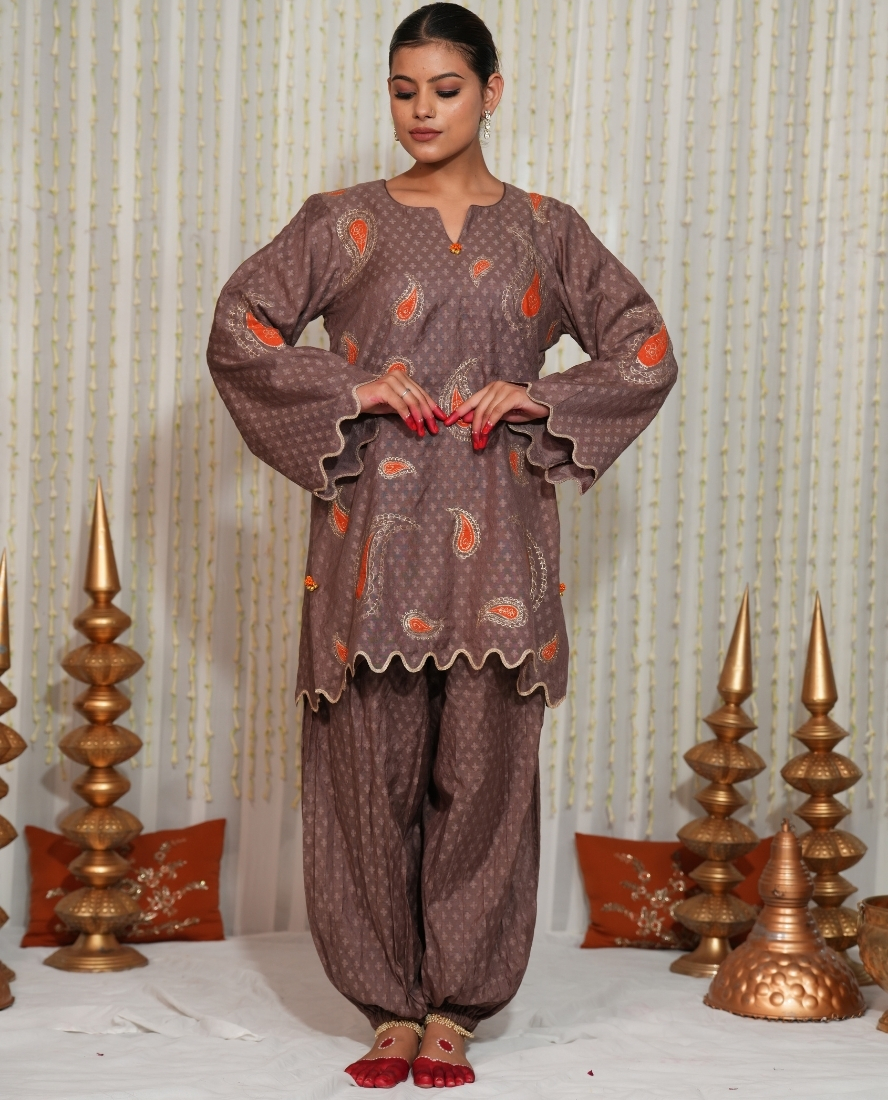 grey and orange Ambi balloon pant set